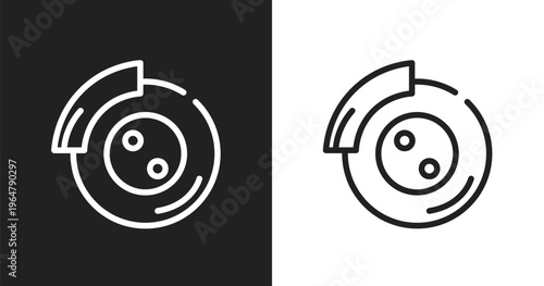 Car disc brake icon. Linear black, white icon from car parts collection. Outline car disc brake vector. Thin line symbol isolated on white and black background