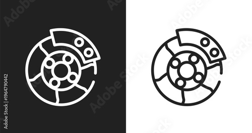 Car brake icon. Linear black, white icon from car parts collection. Outline car brake vector. Thin line symbol isolated on white and black background