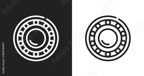 Car bearing icon. Linear black, white icon from car parts collection. Outline car bearing vector. Thin line symbol isolated on white and black background