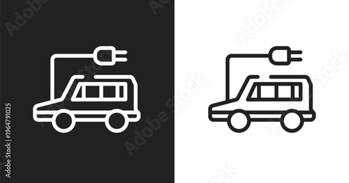 Electro car icon. Linear black, white icon from general collection. Outline electro car vector. Thin line symbol isolated on white and black background