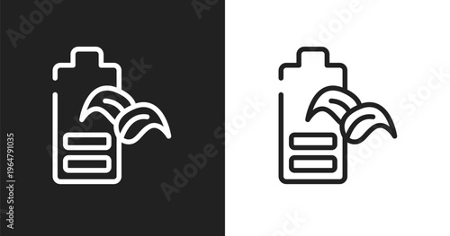 Eco battery icon. Linear black, white icon from general collection. Outline eco battery vector. Thin line symbol isolated on white and black background