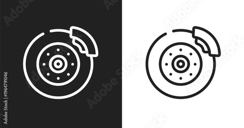 Disk brake icon. Linear black, white icon from general collection. Outline disk brake vector. Thin line symbol isolated on white and black background