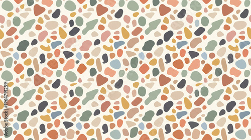 Colorful abstract terrazzo style seamless pattern with irregular shapes and pastel tones perfect for backgrounds