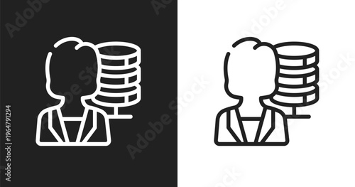 Big data scientist icon. Linear black, white icon from general collection. Outline big data scientist vector. Thin line symbol isolated on white and black background