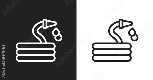 Hose with drops icon. Linear black, white icon from general collection. Outline hose with drops vector. Thin line symbol isolated on white and black background