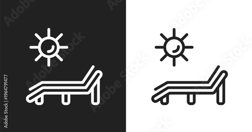 Deck chair under the sun icon. Linear black, white icon from general collection. Outline deck chair under the sun vector. Thin line symbol isolated on white and black background