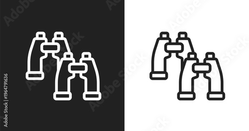 Pair of binoculars icon. Linear black, white icon from general collection. Outline pair of binoculars vector. Thin line symbol isolated on white and black background