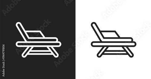 Deckchair icon. Linear black, white icon from general collection. Outline deckchair vector. Thin line symbol isolated on white and black background