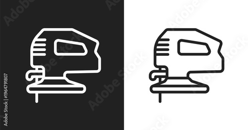 Fretsaw icon. Linear black, white icon from general collection. Outline fretsaw vector. Thin line symbol isolated on white and black background