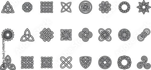 A collection of intricate Celtic knot designs on a white background