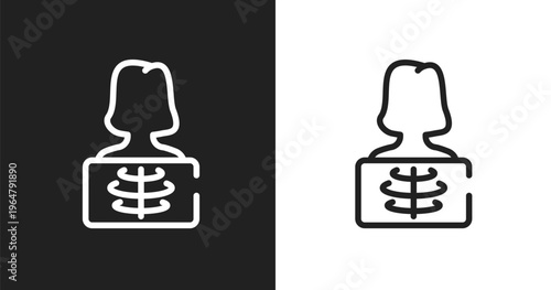 X-ray icon. Linear black, white icon from general collection. Outline x-ray vector. Thin line symbol isolated on white and black background