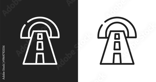 Road tunnel icon. Linear black, white icon from general collection. Outline road tunnel vector. Thin line symbol isolated on white and black background