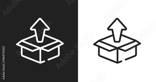 Product release icon. Linear black, white icon from general collection. Outline product release vector. Thin line symbol isolated on white and black background