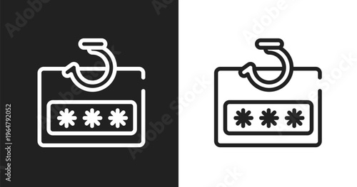 Password phishing icon. Linear black, white icon from general collection. Outline password phishing vector. Thin line symbol isolated on white and black background