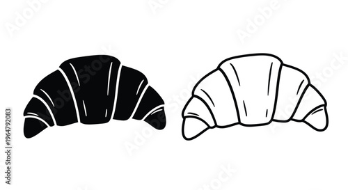 Two croissant illustrations one dark and one light in silhouette
