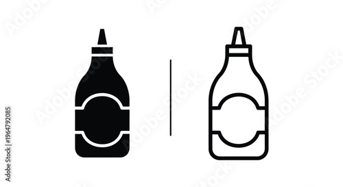 Two ketchup bottle designs one solid and one outlined silhouette