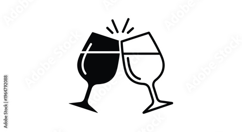 Two wine glasses clinking in a celebratory toast silhouette