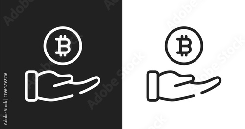 Initial coin offering icon. Linear black, white icon from general collection. Outline initial coin offering vector. Thin line symbol isolated on white and black background