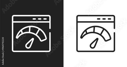 Velocity test icon. Linear black, white icon from multimedia marketing collection. Outline velocity test vector. Thin line symbol isolated on white and black background