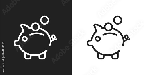 Pig bank icon. Linear black, white icon from multimedia marketing collection. Outline pig bank vector. Thin line symbol isolated on white and black background
