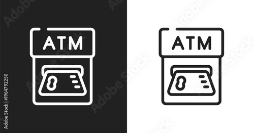 Atm card icon. Linear black, white icon from business and finance collection. Outline atm card vector. Thin line symbol isolated on white and black background