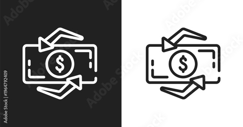 Dollar exchange icon. Linear black, white icon from business and finance collection. Outline dollar exchange vector. Thin line symbol isolated on white and black background