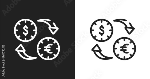 Currency rates icon. Linear black, white icon from business and finance collection. Outline currency rates vector. Thin line symbol isolated on white and black background