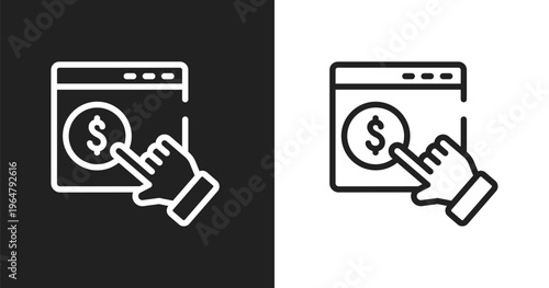 Monetizing icon. Linear black, white icon from marketing and seo collection. Outline monetizing vector. Thin line symbol isolated on white and black background