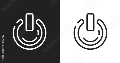 On power icon. Linear black, white icon from business pack collection. Outline on power vector. Thin line symbol isolated on white and black background