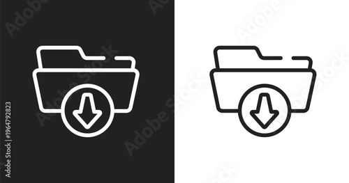 Download folder icon. Linear black, white icon from business pack collection. Outline download folder vector. Thin line symbol isolated on white and black background