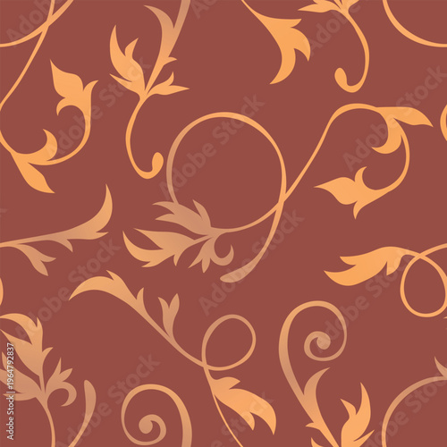 Elegant seamless pattern with drawn ethnic golden elements. Geometric floral symbols on greeting background. Damask graphic ornamental for wedding invitation, greeting cards, wallpapers, packaging.