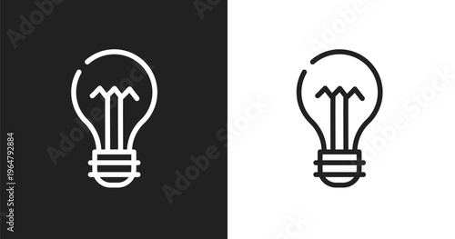 Lightbulb with bolt icon. Linear black, white icon from business pack collection. Outline lightbulb with bolt vector. Thin line symbol isolated on white and black background