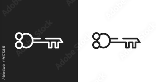 Old key in diagonal icon. Linear black, white icon from business pack collection. Outline old key in diagonal vector. Thin line symbol isolated on white and black background