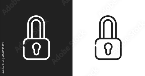 Locked padlock icon. Linear black, white icon from business pack collection. Outline locked padlock vector. Thin line symbol isolated on white and black background