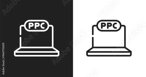 Ppc icon. Linear black, white icon from seo and marketing collection. Outline ppc vector. Thin line symbol isolated on white and black background