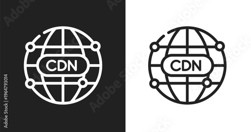 Cdn icon. Linear black, white icon from seo and marketing collection. Outline cdn vector. Thin line symbol isolated on white and black background