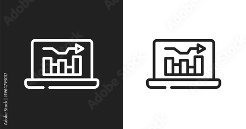 Online graph icon. Linear black, white icon from project management collection. Outline online graph vector. Thin line symbol isolated on white and black background