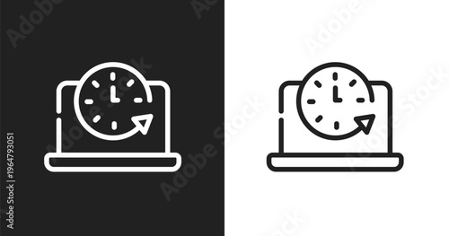 Circular clock icon. Linear black, white icon from digital marketing collection. Outline circular clock vector. Thin line symbol isolated on white and black background