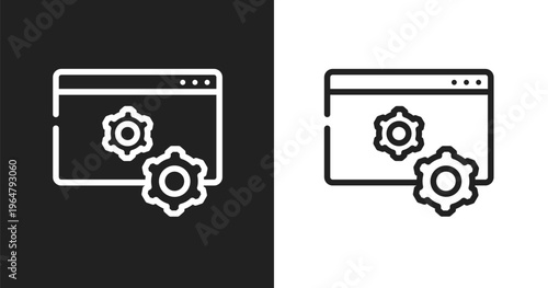 Web management icon. Linear black, white icon from marketing strategy collection. Outline web management vector. Thin line symbol isolated on white and black background