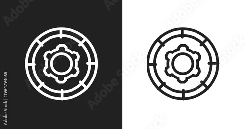 Function icon. Linear black, white icon from product management collection. Outline function vector. Thin line symbol isolated on white and black background