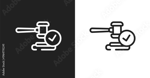 Veredict icon. Linear black, white icon from law and justice collection. Outline veredict vector. Thin line symbol isolated on white and black background