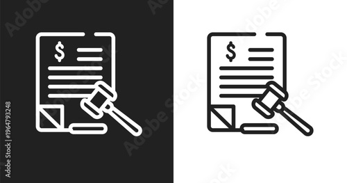 Tax law icon. Linear black, white icon from law and justice collection. Outline tax law vector. Thin line symbol isolated on white and black background