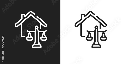 Real estate law icon. Linear black, white icon from law and justice collection. Outline real estate law vector. Thin line symbol isolated on white and black background