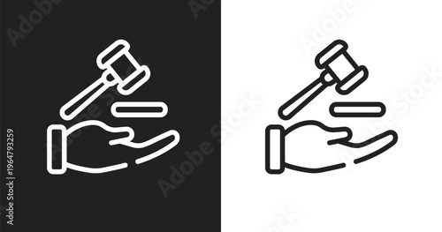 Qualified protection icon. Linear black, white icon from law and justice collection. Outline qualified protection vector. Thin line symbol isolated on white and black background