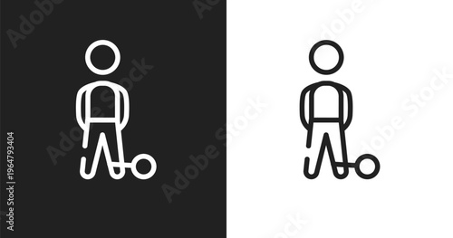 Convict icon. Linear black, white icon from law and justice collection. Outline convict vector. Thin line symbol isolated on white and black background