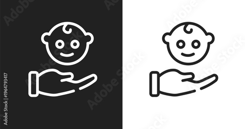Child custody icon. Linear black, white icon from law and justice collection. Outline child custody vector. Thin line symbol isolated on white and black background
