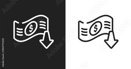 Bankruptcy icon. Linear black, white icon from law and justice collection. Outline bankruptcy vector. Thin line symbol isolated on white and black background