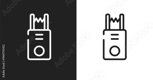 Electroshock weapon icon. Linear black, white icon from law and justice collection. Outline electroshock weapon vector. Thin line symbol isolated on white and black background