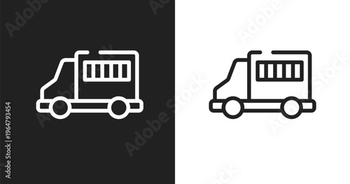 Prisoner transport vehicle icon. Linear black, white icon from law and justice collection. Outline prisoner transport vehicle icon vector. Thin line symbol for use on web and mobile apps, logo,
