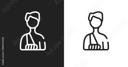 Accident and injuries icon. Linear black, white icon from law and justice collection. Outline accident and injuries vector. Thin line symbol isolated on white and black background
